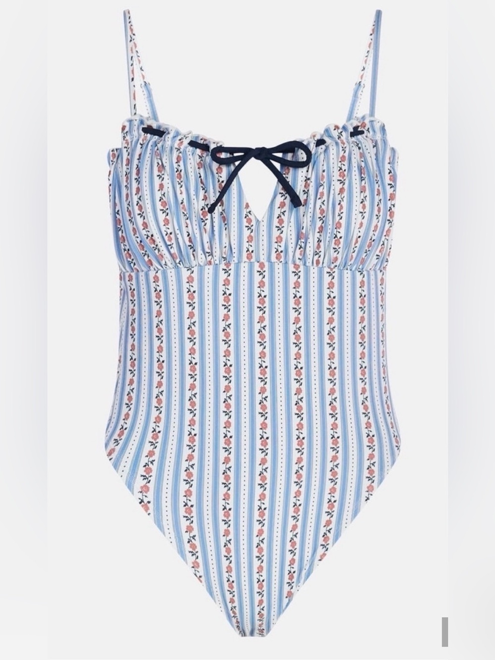 NWT Kacey Lee Blue Floral Stripe One-Piece Swimsuit with Tie